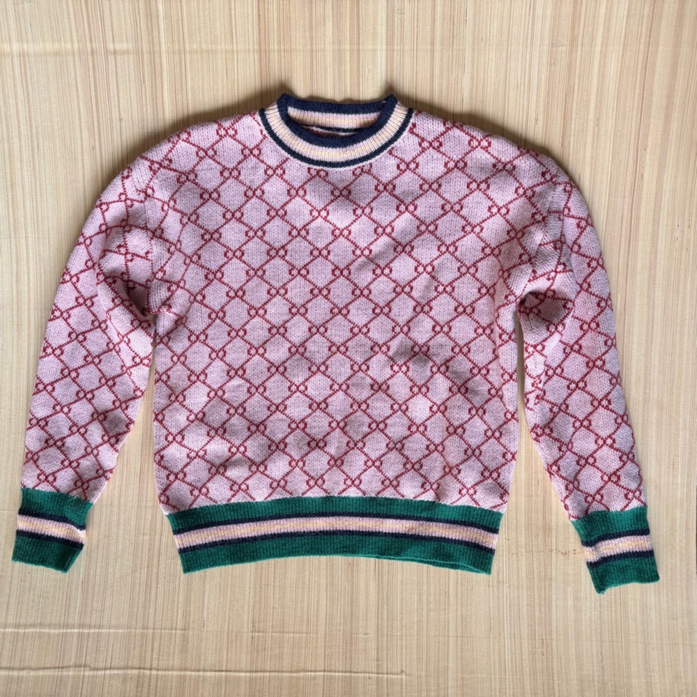 Pink and Green Patterned Sweater